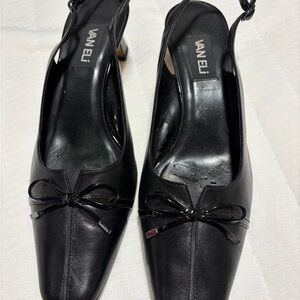 Vaneli Black Leather Slingback Heels